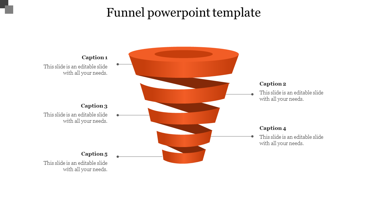 Free - Editable Funnel PowerPoint Template With Five Nodes